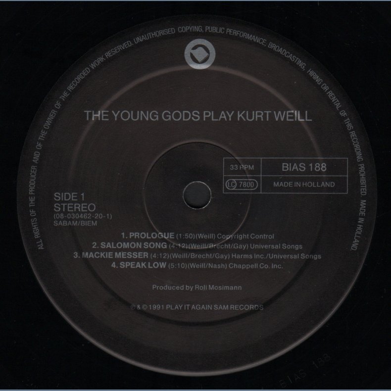 The Young Gods Play Kurt Weill - Original 1991 Play It Again Sam label 8-track LP