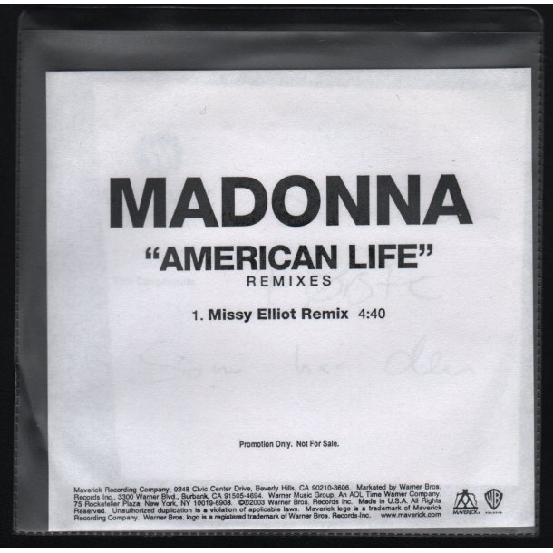 American Life - Remixes (Missy Elliot Remix) - Authentic 2003 Danish Warner Music 1-track CD Acetate