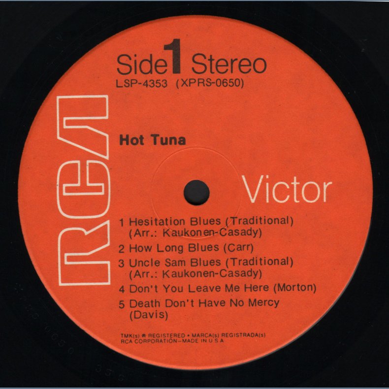 Hot Tuna - Original 1970 US RCA Victor label 9-track LP - Indianapolis Pressing
