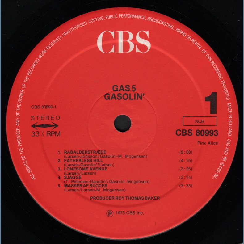 Gas 5 - 1980ies Dutch Pressed CBS label 10-track LP - All Red CBS Labels