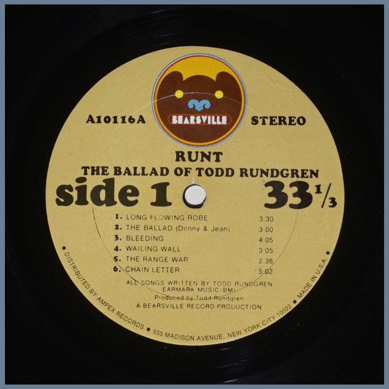 Runt. The Ballad of Todd Rundgren - Original 1971 US Bearsville label 12-track LP 