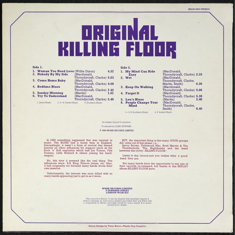 Original Killing Floor - 1973 UK Pressed Spark label 12-track LP