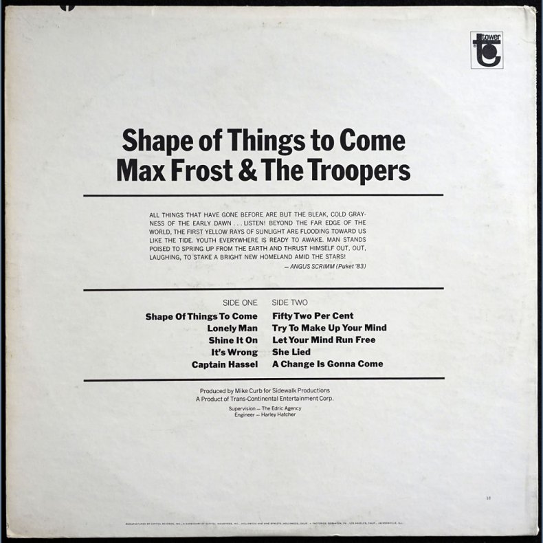 Shape Of Things To Come - 1968 US Pressed Tower Records label 10-track LP