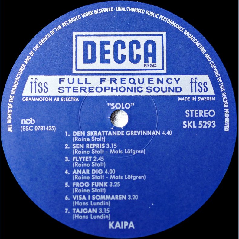 Solo - 1978 Swedish Pressed Decca label 11-track LP