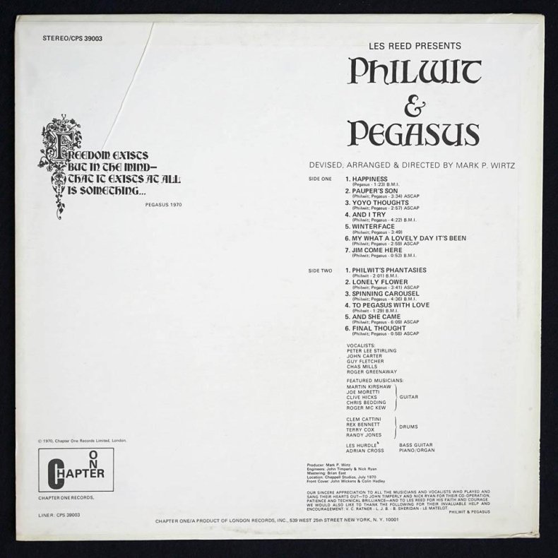 Philwit &amp; Pegasus - Original 1970 US Chapter 1 label 12-track LP