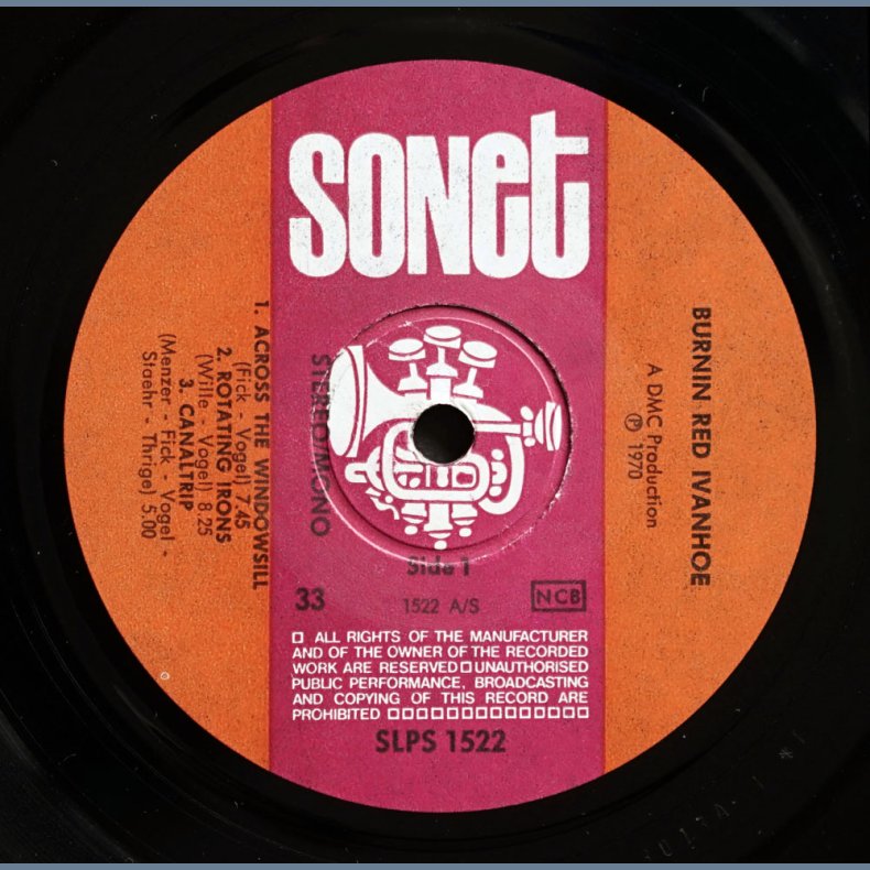 Burnin Red Ivanhoe - Original 1970 Danish 6-track LP - Orange and Maroon 'Trumpet' logo labels