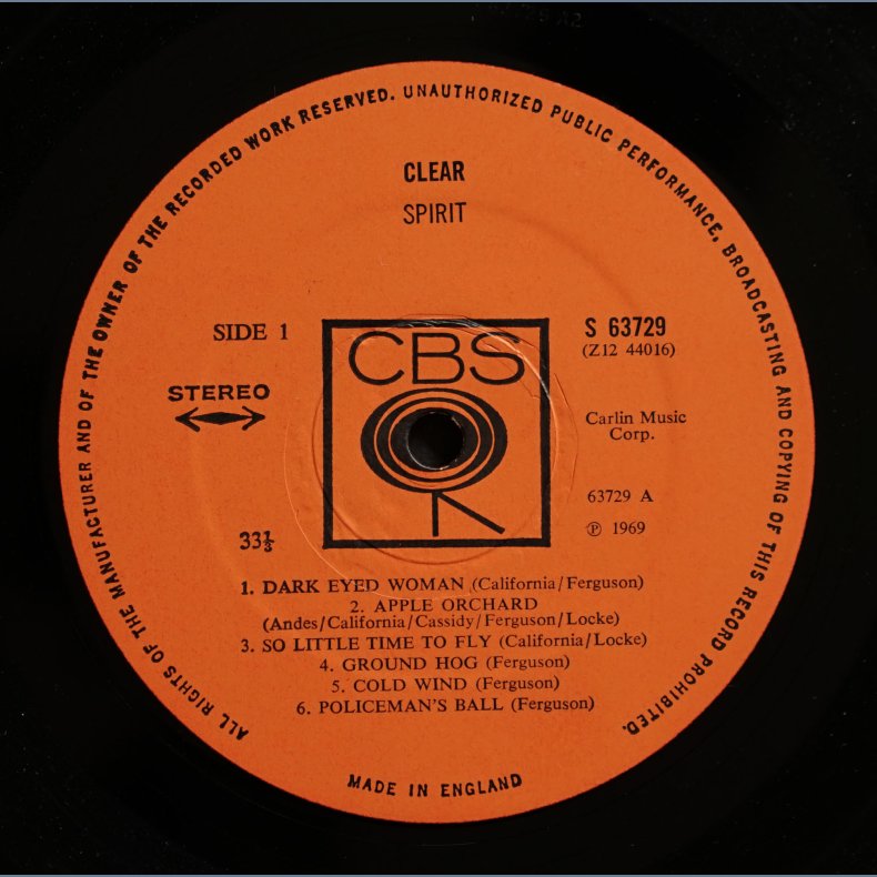 Clear - Original 1969 UK Pressed CBS label 12-track LP