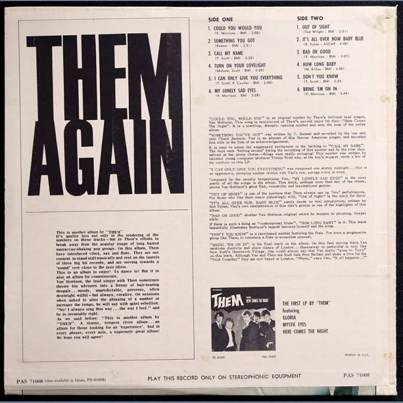 Them Again - Original 1966 US Pressed Parrot label 12-track Stereo LP