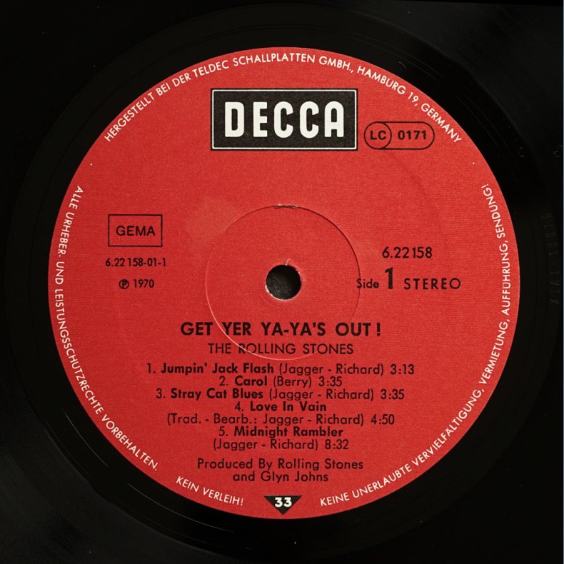 Get Yer Ya-Ya's Out - Original 1970'ies German Pressed Decca label 10-track LP