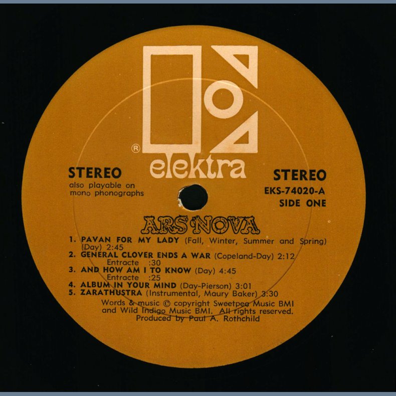 Ars Nova - Original 1968 US Elektra label 10-track LP - Gold label, Allentown Pressing