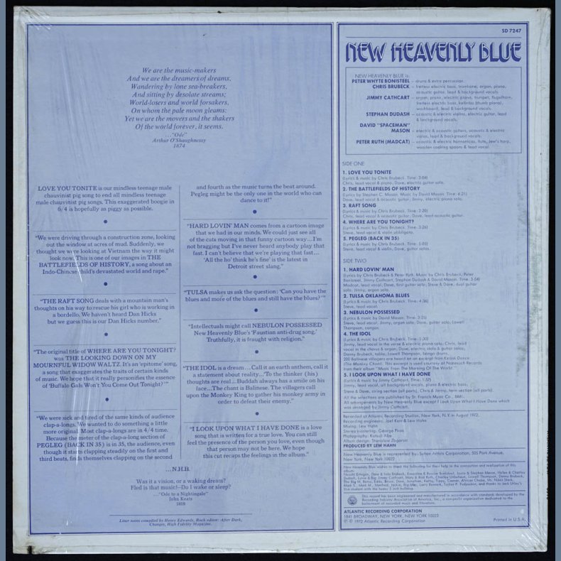 New Heavenly Blue - Original 1972 US Atlantic label 10-track LP