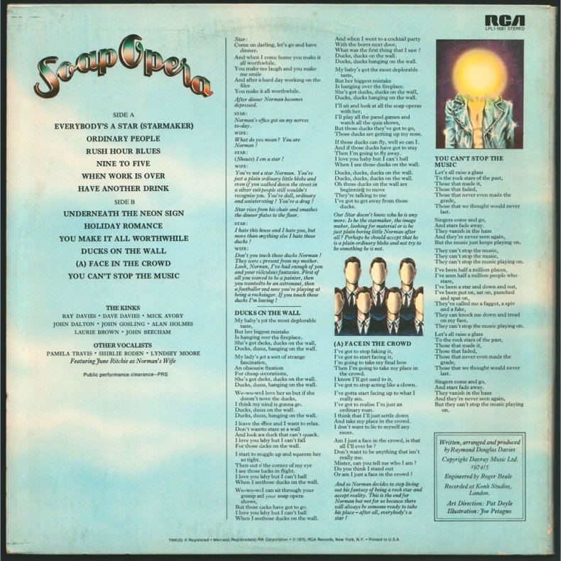 Soap Opera - Original 1975 US Pressed RCA label 12-track LP - Orange labels, Hollywood pressing