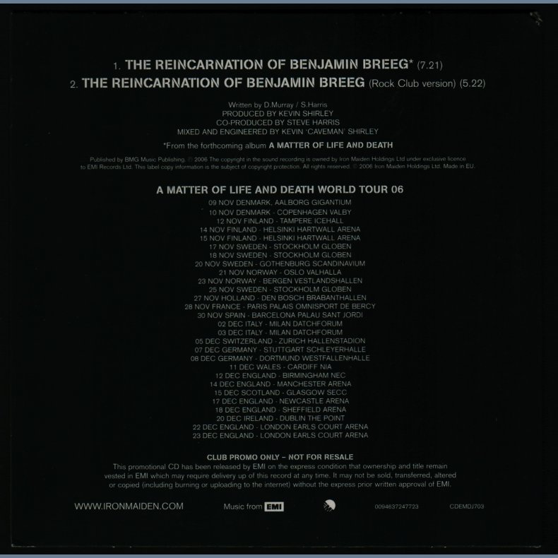 The Reincarnation Of Benjamin Breeg - 2006 UK EMI Records 2-track Club-Promo CD Single