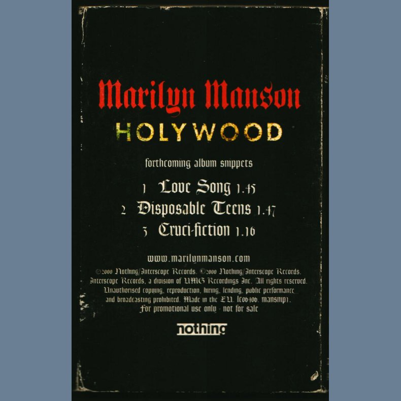 Holy Wood - 2000 Nothing label 3-track Promotional Issue Music Cassette Sampler