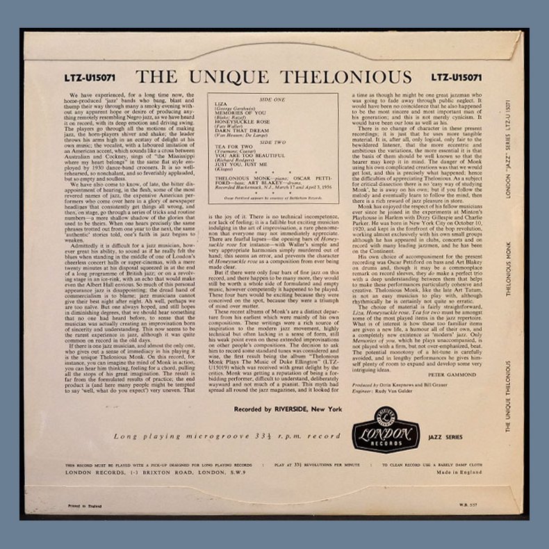 The Unique Thelonious - Original 1957 UK London label 7-track LP