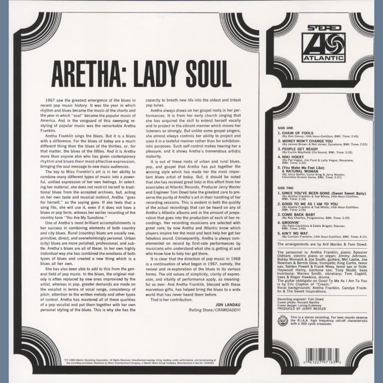 Lady Soul - 2012 European Atlantic label 10-track LP Reissue
