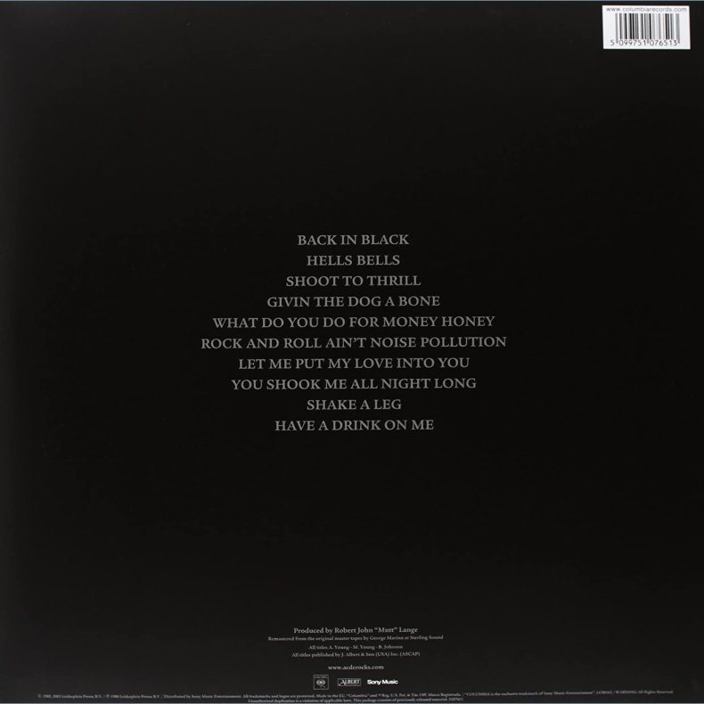 Back In Black - 2009 European Columbia label Limited 180 gram 10-track LP Reissue