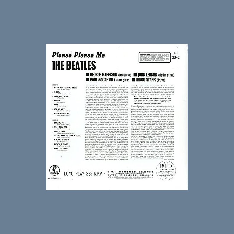 Please Please Me - 2012 European Parlophone label Rem,astered 180 gram Vinyl 14-track LP Reissue
