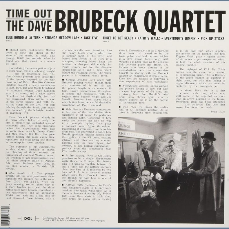 Time Out - 2017 European DOL label 7-track LP Reissue