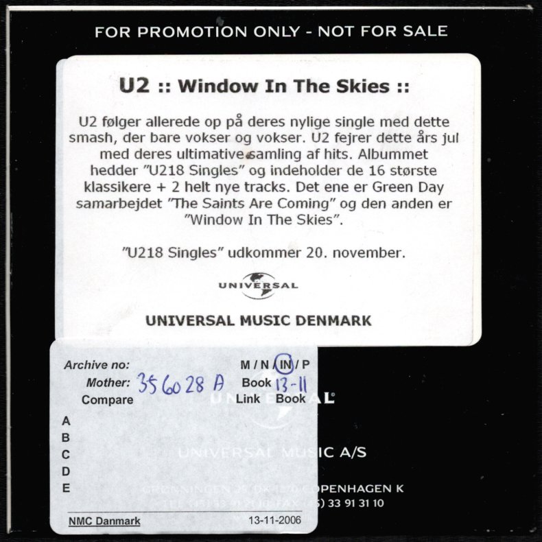 Window In The Skies - Authentic 2006 Danish Universal label 1-track Promotional Issue CD Acetate