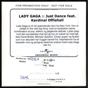 Just Dance - 2008Danish Universal label 1-track Promotional Issue CD Acetate