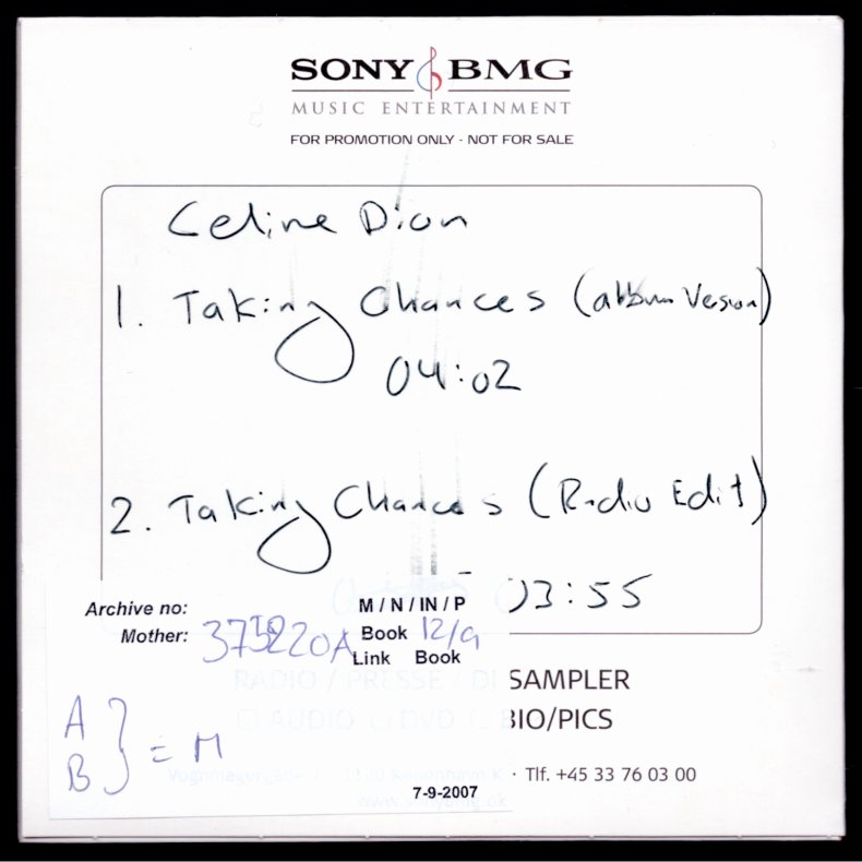 Taking Chances - 2007Danish Sony BMG Music label 2-track Promotional Issue CD Acetate