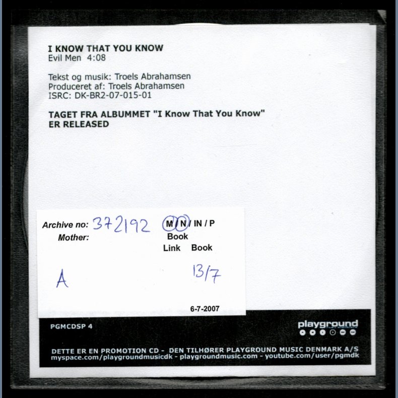 Evil Men - Authentic2007Danish Playground Music label 1-trackPromotional Issue CD-R(ecordable)