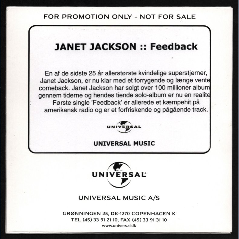 Feedback - Authentic 2008 Danish Universal Music Label 1-track Promotional Issue CD-R(ecordable)