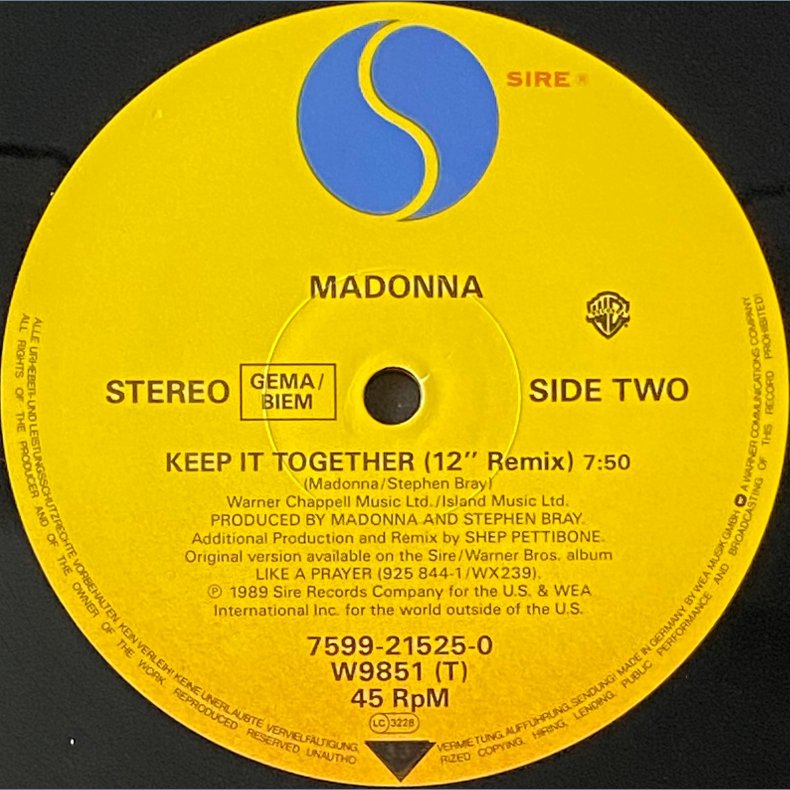 Vogue - 1990 - Germany - Sire/Warner Bros. label - 2 tracks 12 vinyl.