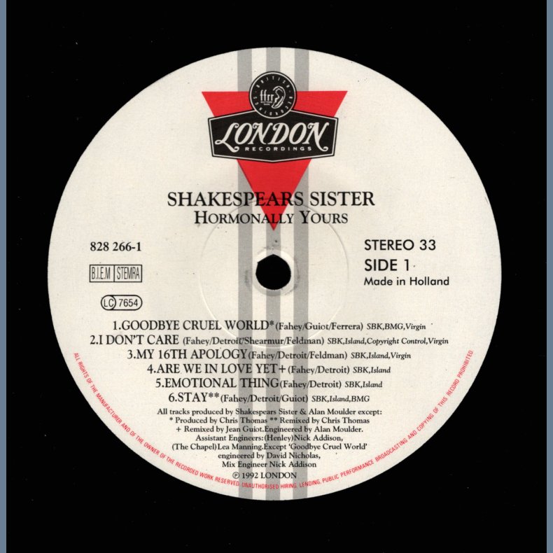 Hormonally Yours - 1992 European ffrr/London label 12-track LP