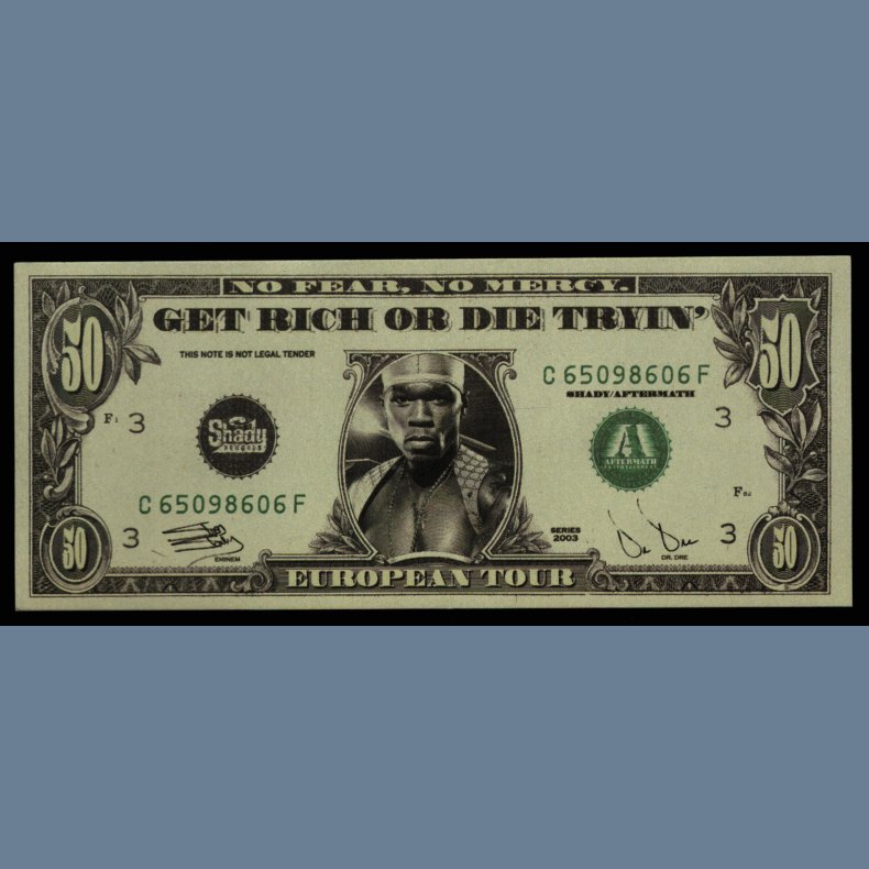 Get Rich or Die Tryin'- European Tour - 2003 European Shady label Promotional Issue 50 Cent Banknote