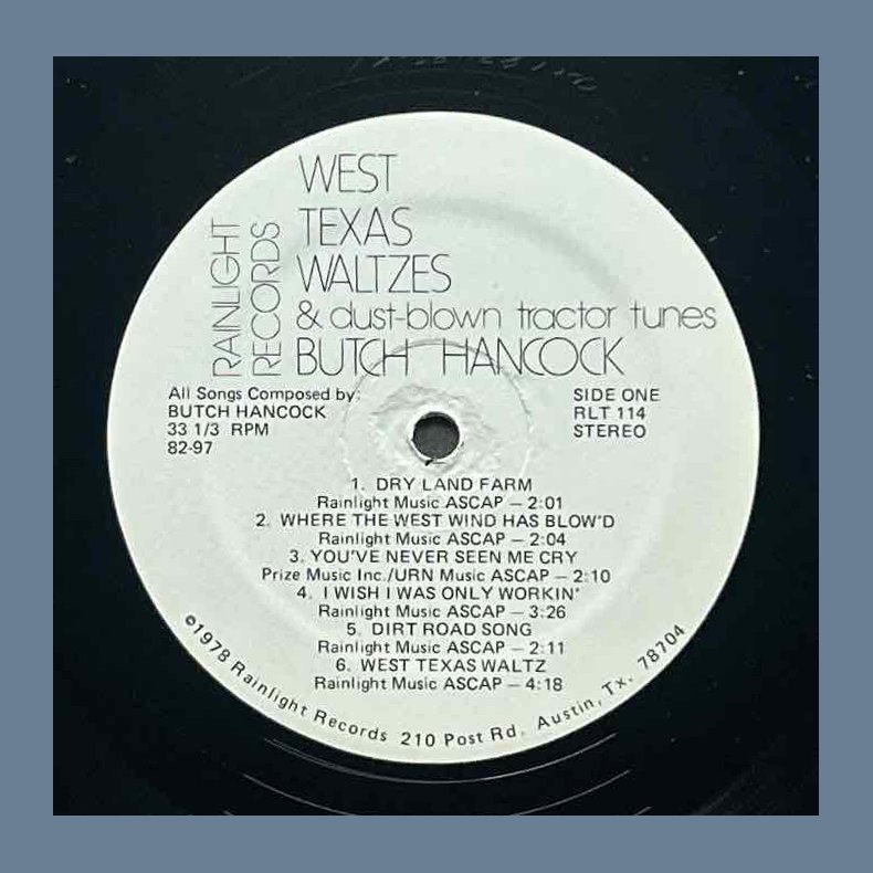 West Texas Waltzes &amp; Dust-blown Tractor Tunes - Original 1978 US Rainlight label 11-track LP