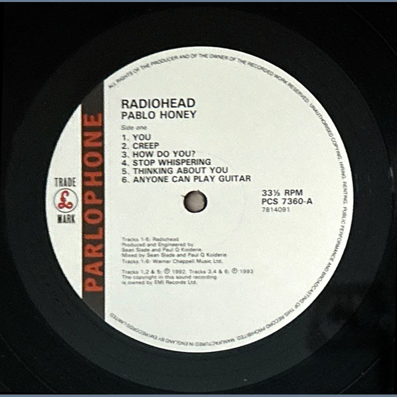 Pablo Honey - 1993 UK Parlophone label 1st Pressing 12-track LP