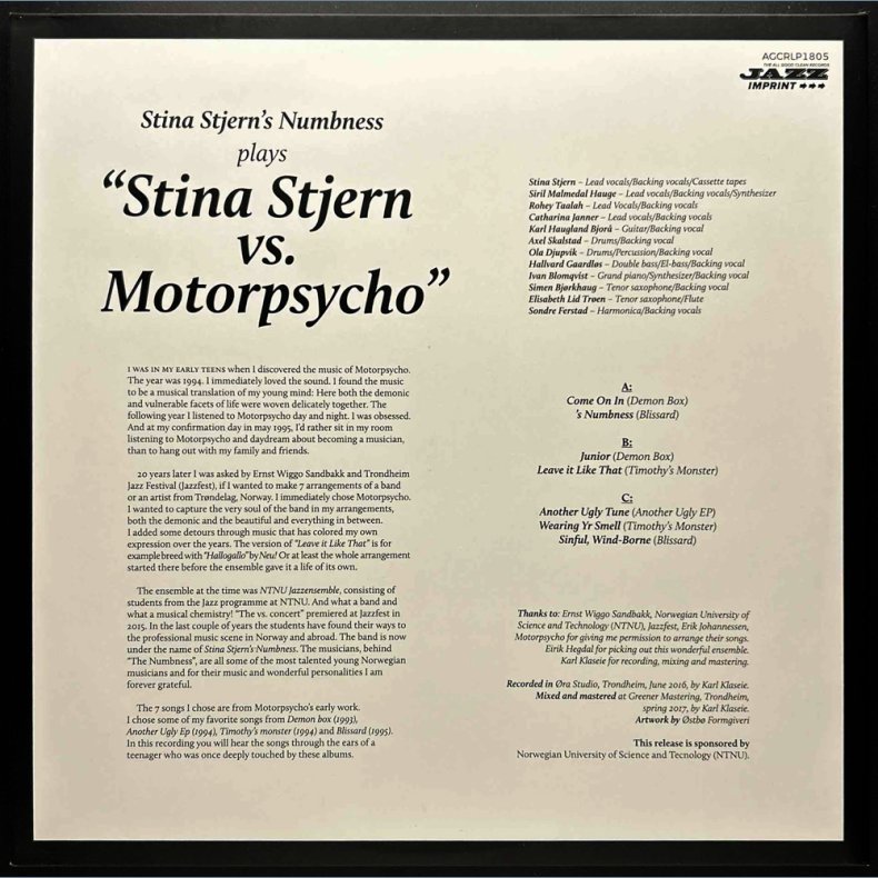 Stina Stjern Vs. Motorpsycho - 2018 Norwegian All Good Clean label Limited Edition 7-track 3-Sided 2LP Set