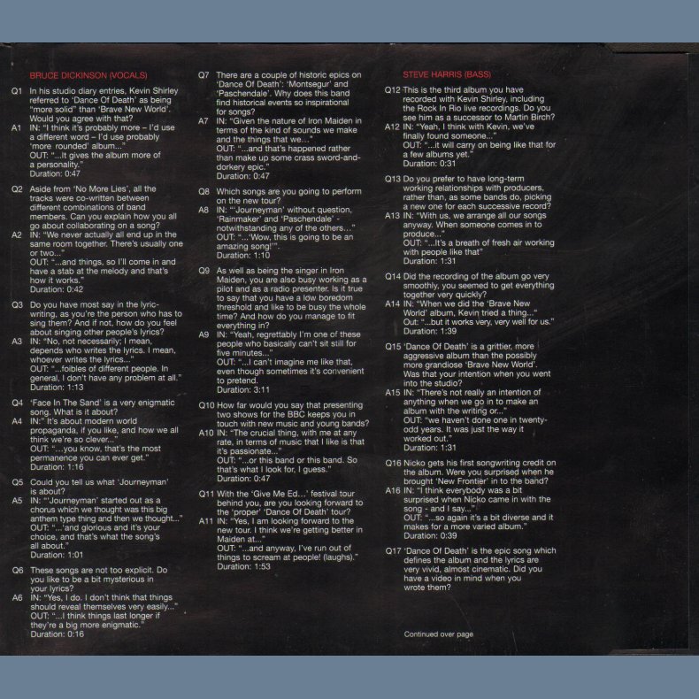 Dance Of Death - Interview - 2003 EMI label Promotional issue Only Interview CD