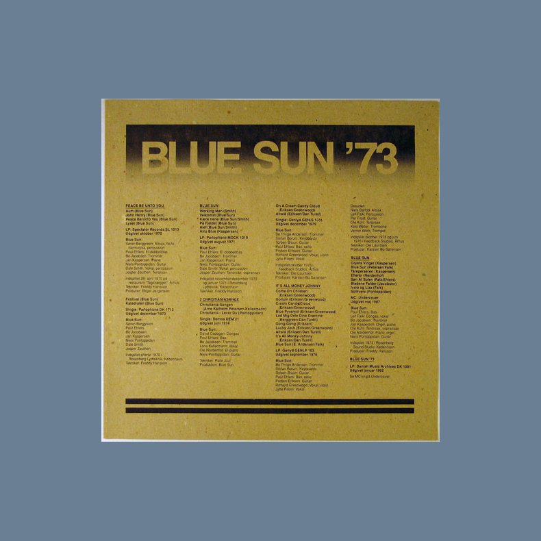 Blue Sun '73 - Original 1992  Danish Music Archives label Blue Vinyl 8-track LP - Incl. Insert