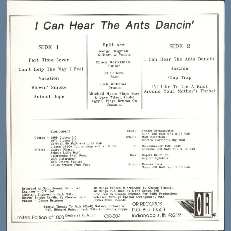 I Can Hear The Ants Dancin' - 1995 US OR label 9-track LP Reissue